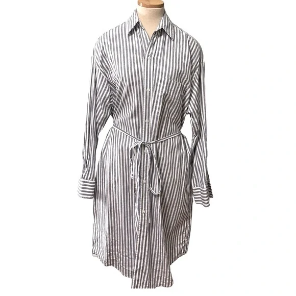 Vince Striped Belted Midi Shirt Dress, Blue/White, XL - Picture 4 of 13